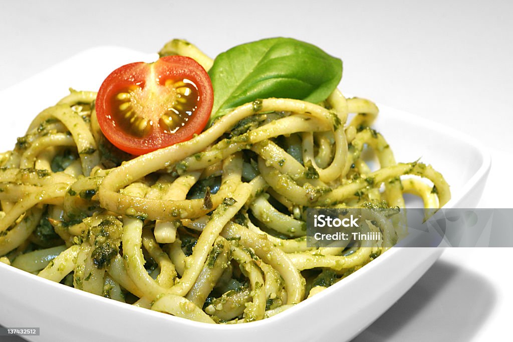 Pesto Noodles with Pesto Basil Stock Photo