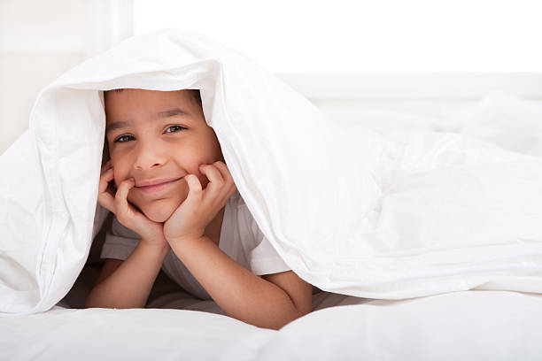 istock Smiling little boy laying under blanket 137432801