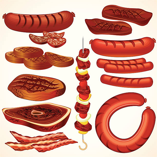 ilustraciones, imágenes clip art, dibujos animados e iconos de stock de barbacoa - filet mignon illustrations