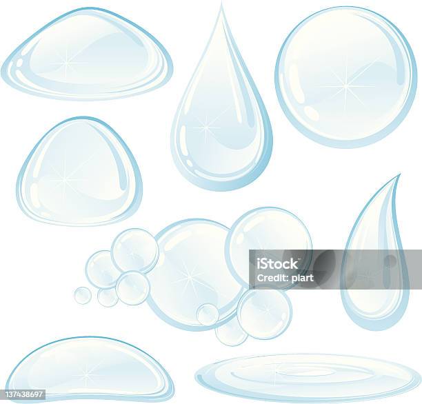 Conjunto De Gotas De Água - Arte vetorial de stock e mais imagens de Bolha - Estrutura Física - Bolha - Estrutura Física, Transparente, Azul