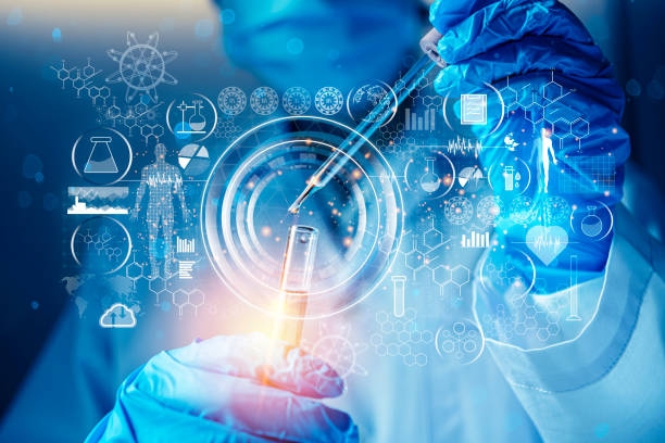 concepto de investigación genética y ciencia biotecnológica. - sustancia química fotografías e imágenes de stock