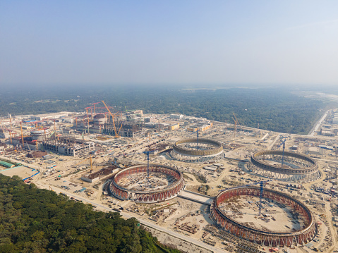 Ishwardi, Bangladesh – January 09, 2022: Under Construction Site of Rooppur Nuclear Power Plant at Ishwardi, Bangladesh. Ruppur Nuclear Power Plant Mega Project of Bangladesh infrastructure development process
