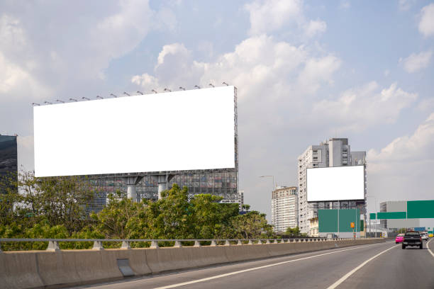 Large horizontal blank sign on a highway in Bangkok, Thailand. stock photo