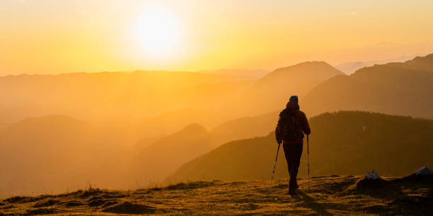 istock Man hiking on grassy hill 1374414823