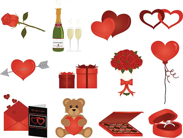 Vector illustration of Collection of 12 Valentine's Day Icons