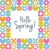 istock Spring background with modern geometric flower frame. Retro Scandinavian style. 1374430538