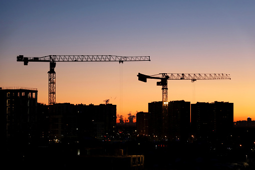 Housing construction, apartment block in night city