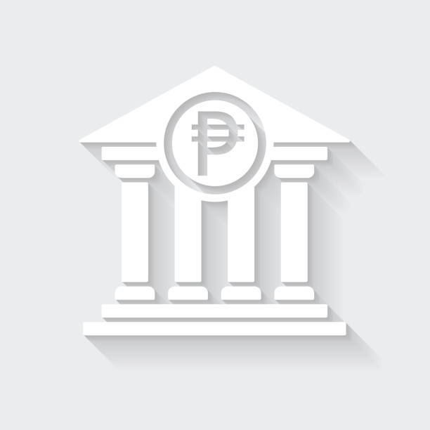 istock Bank with Peso sign. Icon with long shadow on blank background - Flat Design 1374441945