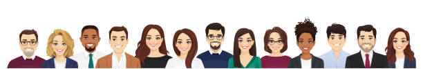 Business people set Portrait of happy diverse multiethnic business people standing together. Team of colleagues in different ages. Isolated vector illustration. woman necktie stock illustrations