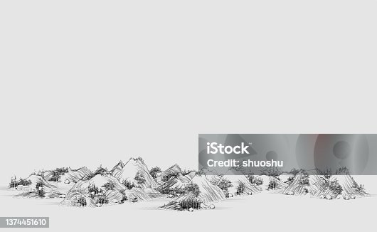 istock abstract traditional Chinese landscape painting illustration,waters ink mountains painting 1374451610