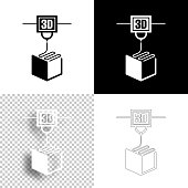 istock 3D printer. Icon for design. Blank, white and black backgrounds - Line icon 1374453194