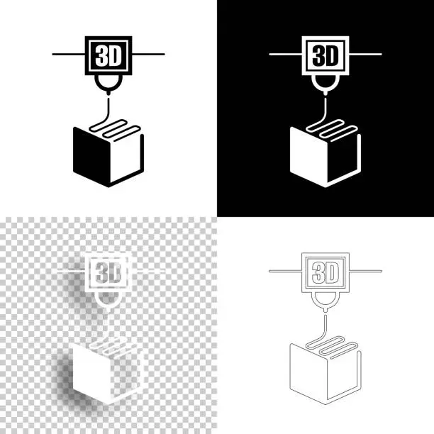 Vector illustration of 3D printer. Icon for design. Blank, white and black backgrounds - Line icon