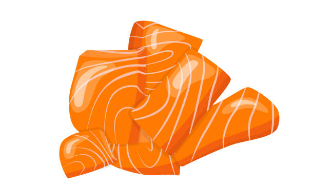 Fresh salmon fillet, pieces cube, food. Fresh salmon fillet, pieces cube, food. Vector stock illustration isolated on white background for cookbook, restaurant menu, packaging design. EPS10 hawaii restaurant stock illustrations