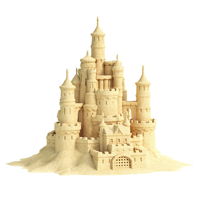 Sand castle isolated on white background 3d rendering