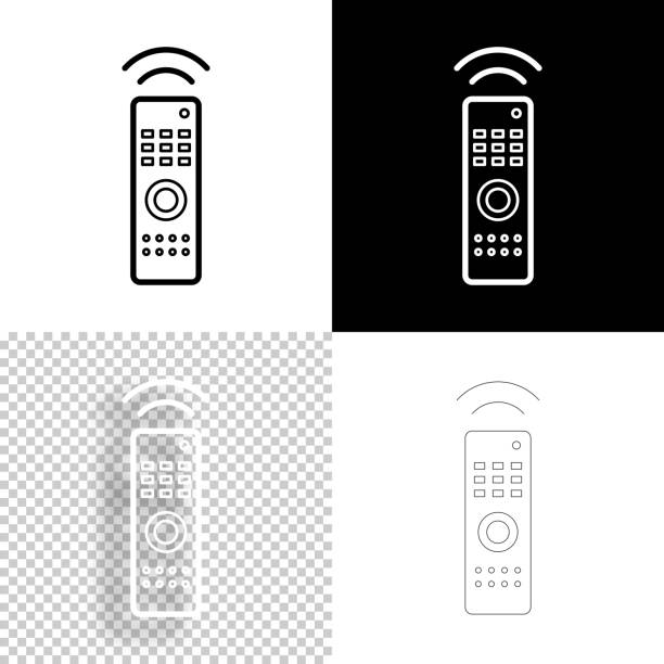 illustrazioni stock, clip art, cartoni animati e icone di tendenza di telecomando. icona per il design. sfondi vuoti, bianchi e neri - icona a forma di linea - telecomando
