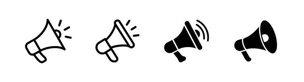 bildbanksillustrationer, clip art samt tecknat material och ikoner med megaphone set, outlined style and flat style or glyph - megafon
