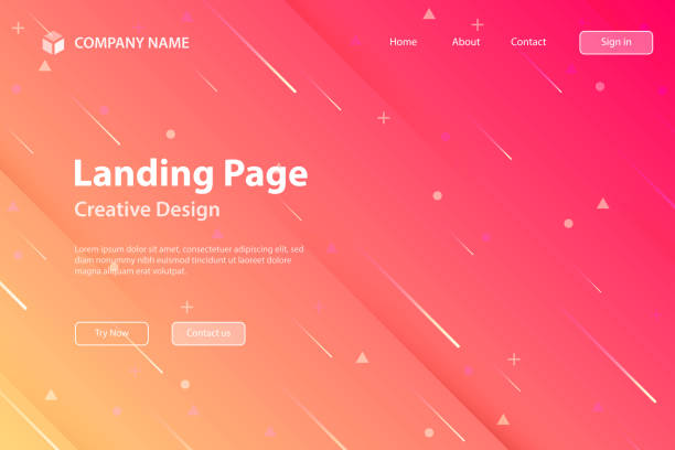 Landing page Template - Abstract design with geometric shapes - Trendy Orange Gradient Landing page template for your website with a futuristic background, looking like a meteor shower. Modern and trendy abstract background with geometric shapes. This illustration can be used for your design, with space for your text (colors used: Yellow, Orange, Red, Pink). Vector Illustration (EPS10, well layered and grouped), wide format (3:2). Easy to edit, manipulate, resize or colorize. orange cosmos stock illustrations