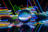 light painting with crystal ball, colored lights, light trails, abstract photos