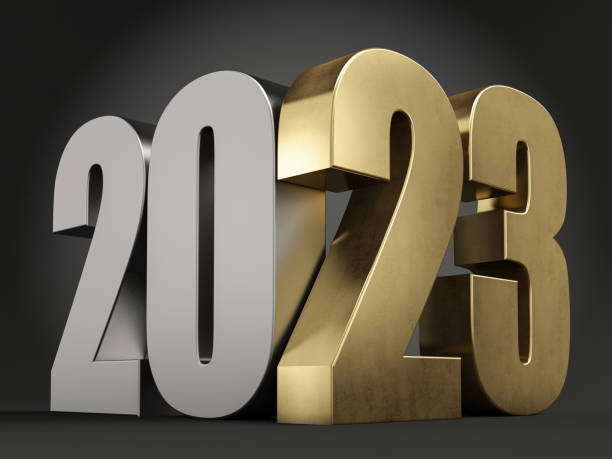 Golden 3D 2022 on Black Background stock photo