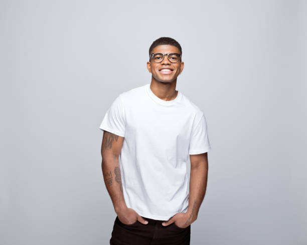 Portrait of cheerful young man stock photo