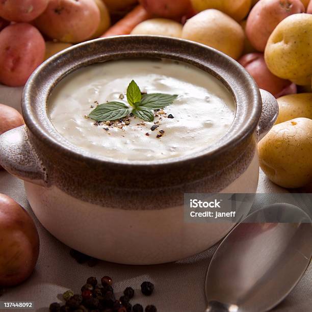 Bowl Of Warm Creamy Potato Soup Stock Photo - Download Image Now - Potato Soup, Bowl, Cream Soup