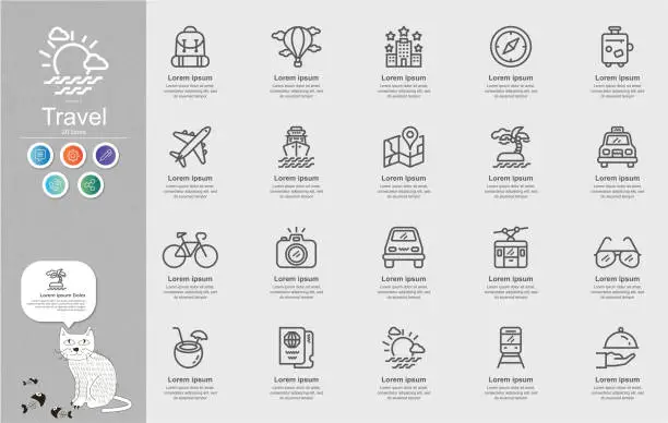 Vector illustration of Travel and Vacation Line Icons Content Infographic