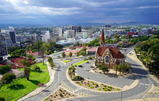 Landmark building of Christus Kirche, or Christ Church in Windhoek, Namibia Landmark building of Christus Kirche, or Christ Church in Windhoek, Namibia namibia stock pictures, royalty-free photos & images