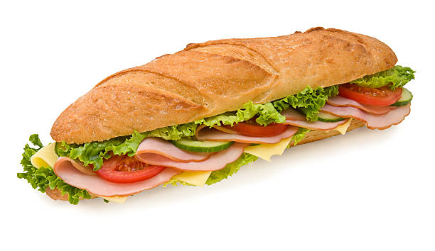istock Footlong ham & swiss submarine sandwich isolated on white 137450088