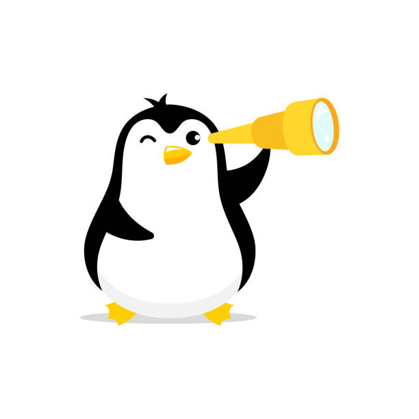 pingwin na krze lodowej. znajdź za pomocą szkła szpiegowskiego. maskotka kreskówkowa ilustracja wektorowa. - google penguin stock illustrations