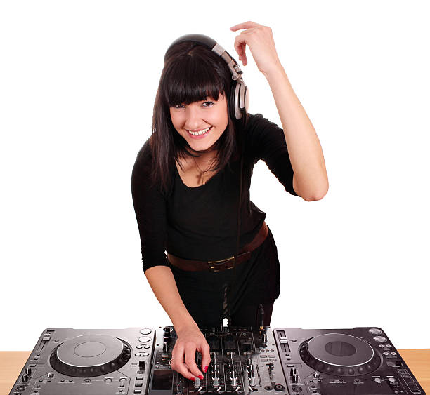 istock beautiful happy girl dj with turntables 137450648