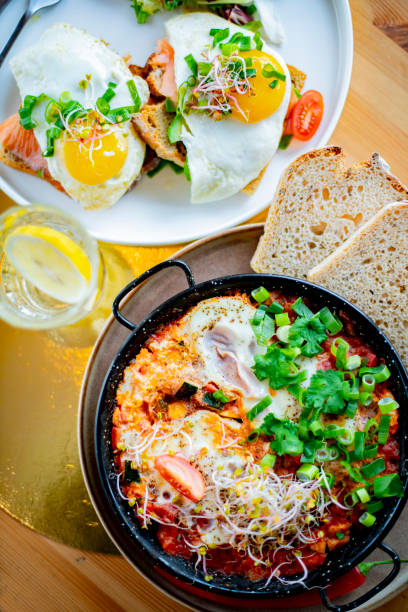 istock Egg shakshouka dish on a restaurant table 1374508275