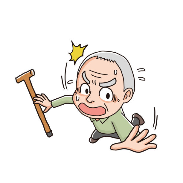 älterer mann fällt - falling people tripping senior adult stock-grafiken, -clipart, -cartoons und -symbole