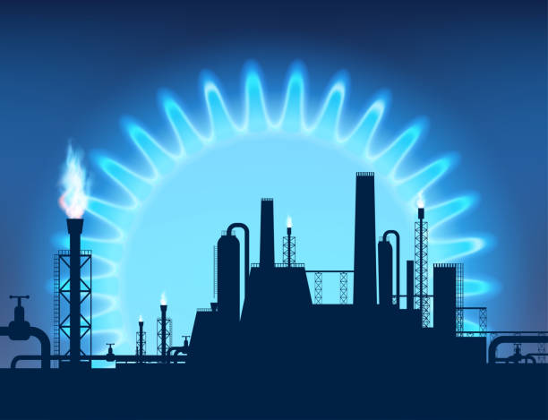 gas pipeline with blue torches - nord stream stock illustrations