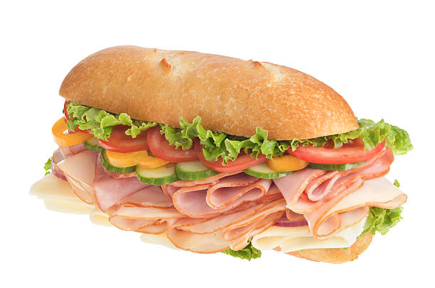 frais turquie & jambon sandwich sous-marin - sandwich submarine sandwich ham bun photos et images de collection