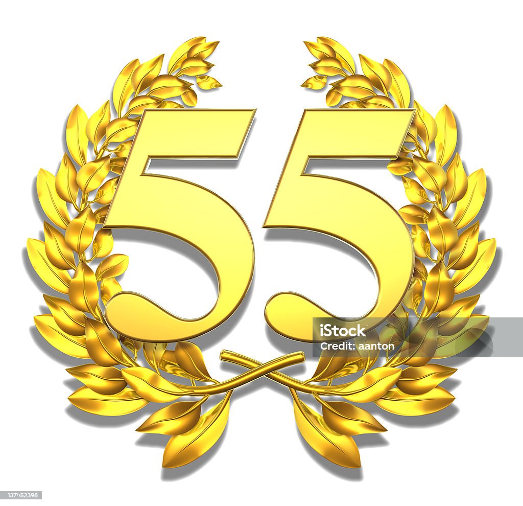 Number fifty-five Golden laurel wreath with the number fifty-five inside Bay Tree Stock Photo