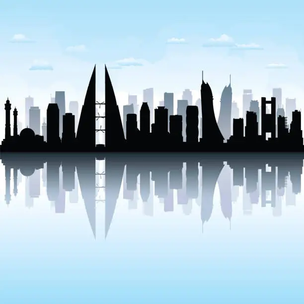 Vector illustration of Manama, Bahrain (All Buildings Are Moveable, Complete and Highly Detailed)
