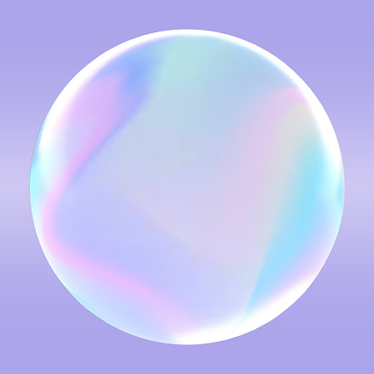 A 3D image of a rainbow-colored soap bubble.\n3D illustration of aurora color bubbles.