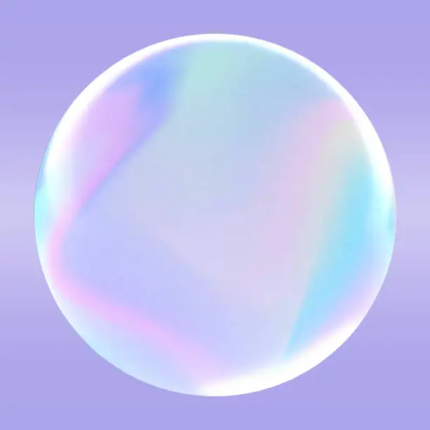 Photo of 3D image of rainbow-colored soap bubbles