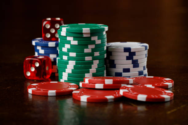 istock Group of gambling chips and red dice 1374539141