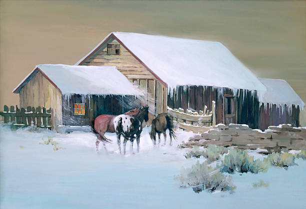 Agua de Color caballos Barn nieve de Navidad Gribben artista jerez - foto de stock