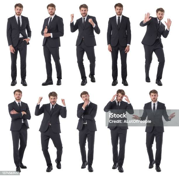 Business Man Portraits Isolated Stock Photo - Download Image Now - Gesturing, Men, Businessman