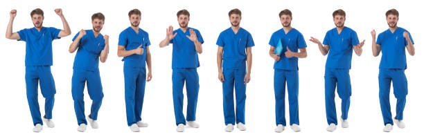 Full length portraits of male nurse stock photo