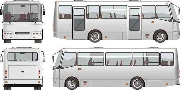 vektor urban passagier mini-bus - tour bus stock-grafiken, -clipart, -cartoons und -symbole