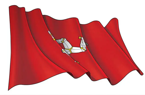 Vector illustration of Waving Flag of the Isle of Man