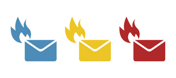 ilustraciones, imágenes clip art, dibujos animados e iconos de stock de icono de mensaje urgente, letra en llamas, sobre fondo blanco, ilustración vectorialfuego - envelope mail letter multi colored