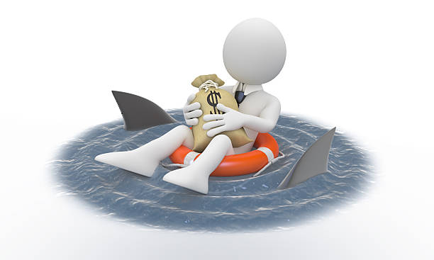 istock Businessman protecting his money from sharks 137460506