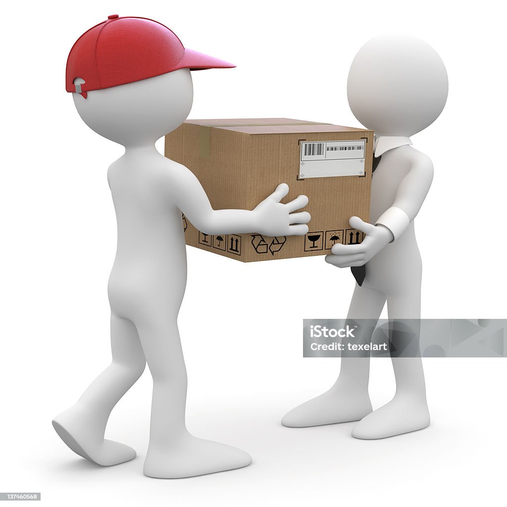 Worker delivering a package Worker delivering a package to a businessman Adult Stock Photo
