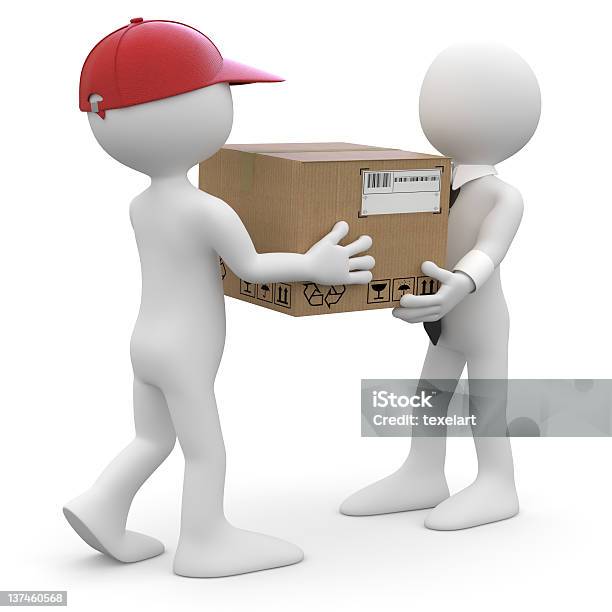 Worker Delivering A Package Stock Photo - Download Image Now - Adult, Adults Only, Blue-collar Worker