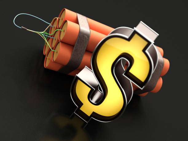 Neon Dollar Sign with a Dynamite Bomb. 3D Render