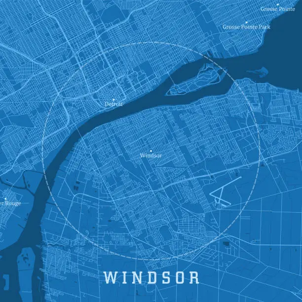 Vector illustration of Windsor ON City Vector Road Map Blue Text